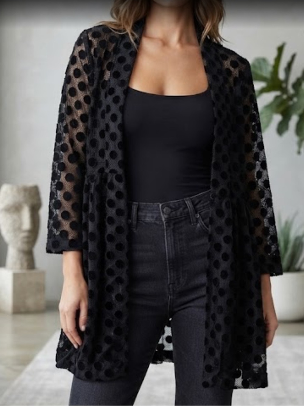 Luna Rae Black Lace Dot Open Cardigan